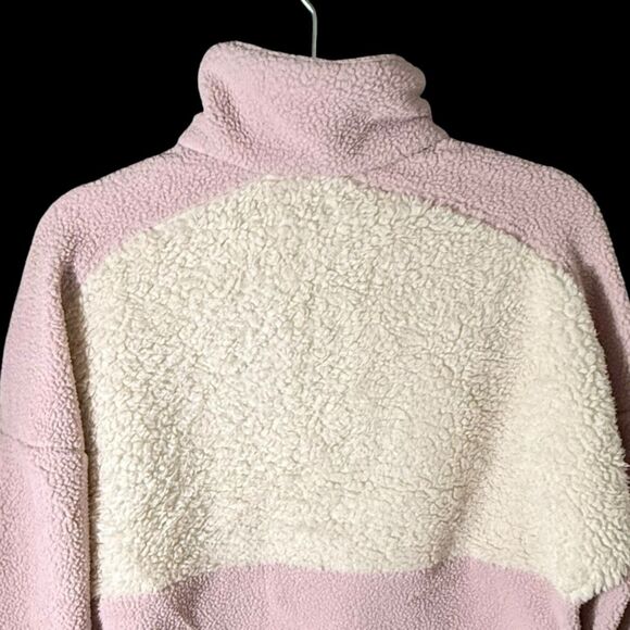 Columbia Women’s Pink & Cream Sherpa Fleece Snap Button Pullover Front Pocket - Picture 4 of 16